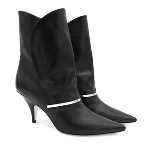 Givenchy Bar Embellished Booties Black Leather Point Toe Heel Boots Silver 38.5